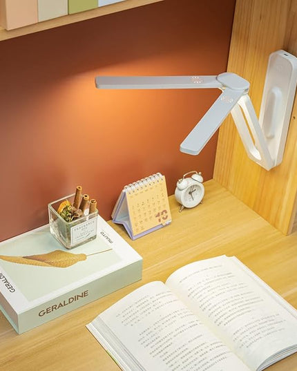 Double Head Desk Lamp with Large Lighting Range, Mini Lamp for Small Spaces,Rechargeable Foldable and Portable Desk Lamp with USB-C Cable for Travelling,Small Desk Lamp for College Dorm Room,Pink - LeafyLoom