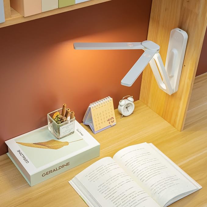 Double Head Desk Lamp with Large Lighting Range, Mini Lamp for Small Spaces,Rechargeable Foldable and Portable Desk Lamp with USB-C Cable for Travelling,Small Desk Lamp for College Dorm Room,Pink - LeafyLoom