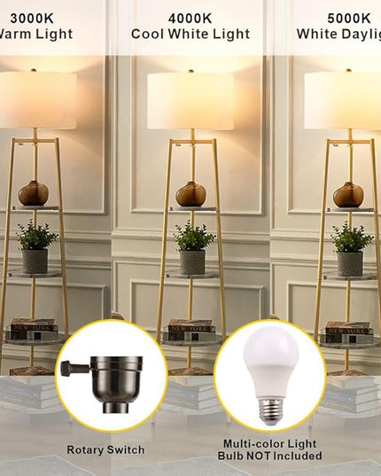Floor Lamp, Standing Reading Light with Shelves and Fabric Shade, Modern Tall Pole Lamp, Accent Furniture Décor Lighting for Living Room, Bedrooms (Gold, 4-Tier) - LeafyLoom