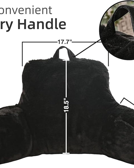 A Nice Night Faux Fur Reading Pillow Bed Wedge Large Adult Children Backrest with Arms Back Support for Sitting Up in Bed/Couch for Bedrest,Black,Large - LeafyLoom