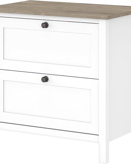 Bush Furniture Mayfield 2 Drawer Lateral File Cabinet in Pure White and Shiplap Gray - LeafyLoom