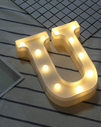 LED Marquee Letter Lights Sign U 26 Alphabet Light Up Letters Sign for Night Light Wedding Birthday Party Battery Powered Christmas Lamp Home Bar Decoration (U) - LeafyLoom