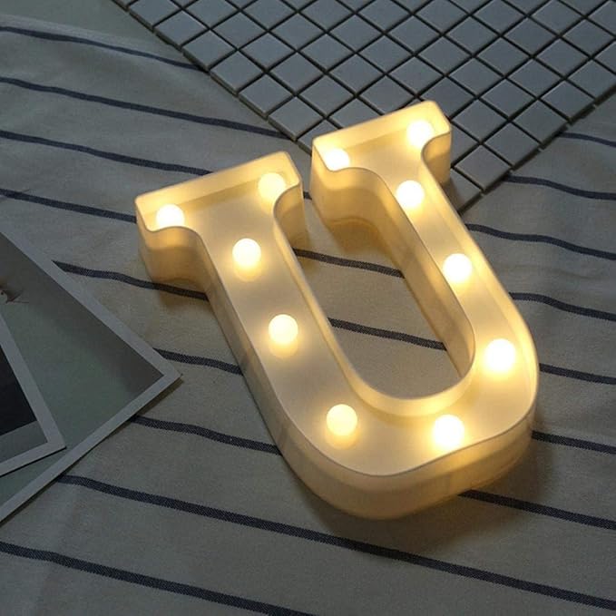 LED Marquee Letter Lights Sign U 26 Alphabet Light Up Letters Sign for Night Light Wedding Birthday Party Battery Powered Christmas Lamp Home Bar Decoration (U) - LeafyLoom