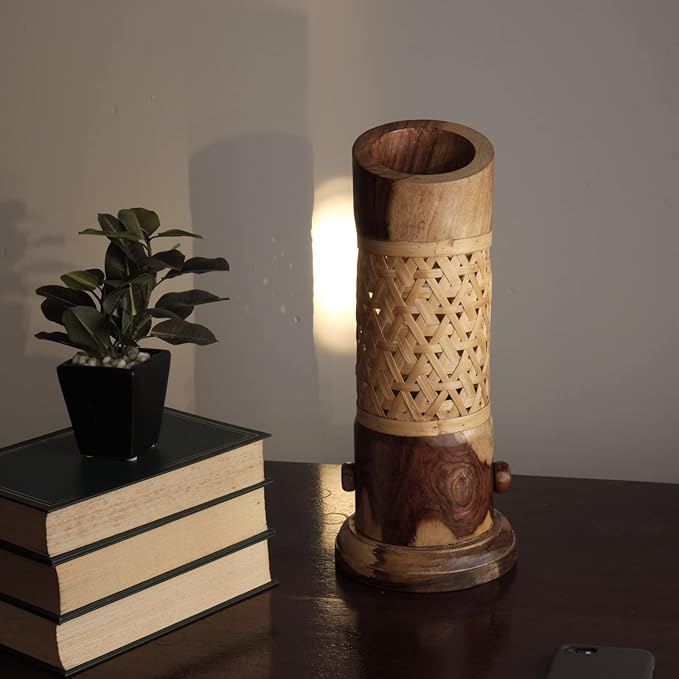 Bamboo and Wooden Table Lamp (Brown) Pack of 1 - LeafyLoom