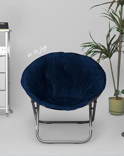 Super Soft Faux Fur Saucer Chair with Folding Metal Frame, Navy, 29"X32"X22" - LeafyLoom