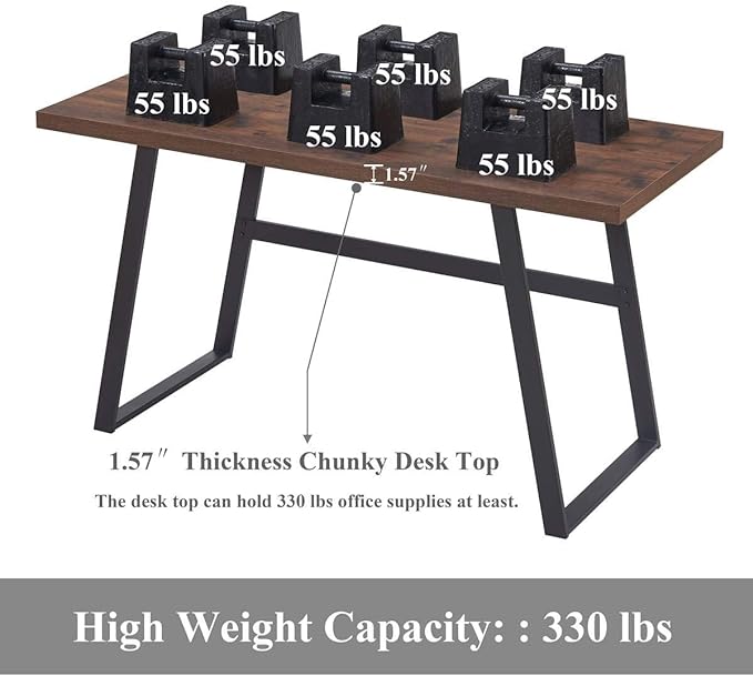 BON AUGURE Computer Desk, Modern Simple Wood Home Office Desk, Wood and Metal PC Writing Workstation, Walnut Sturdy Home Office Desks (55 Inch, Rustic Oak) - LeafyLoom