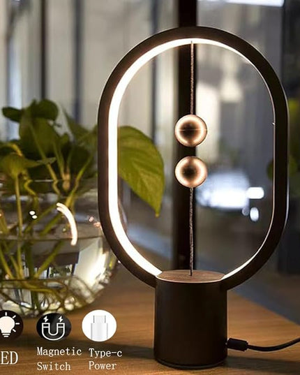 Small Table Lamp - Mini Balance Lamp,Birthday Gifts, Bedside Lamp, Nightstand Lamp,Plug in Night Light,Magnetic Lamp for Home,Office,College Dorm (Black Color) - LeafyLoom