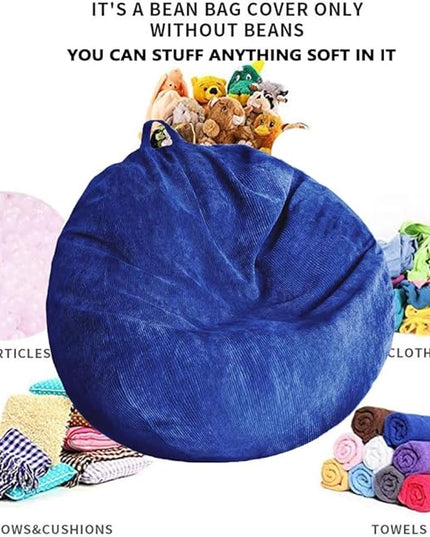 Stuffed Animal Storage Bean Bag Chair Cover (No Filler) Washable Ultra Soft Corduroy Bean Bag Cover for Organizing Plush Toys or Textile, Sack Bean Bag for Adults, Teens - LeafyLoom