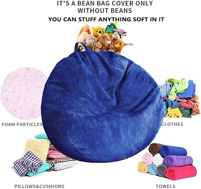 Stuffed Animal Storage Bean Bag Chair Cover (No Filler) Washable Ultra Soft Corduroy Bean Bag Cover for Organizing Plush Toys or Textile, Sack Bean Bag for Adults, Teens - LeafyLoom