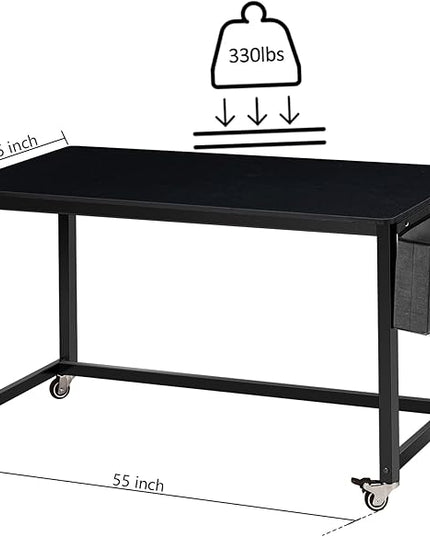 AHB 55" Rolling Computer Desk with 4 Smooth Wheels, Simple Style Mobile Writing Desk Home Office Study Table Movable Workstation with Metal Frame - LeafyLoom