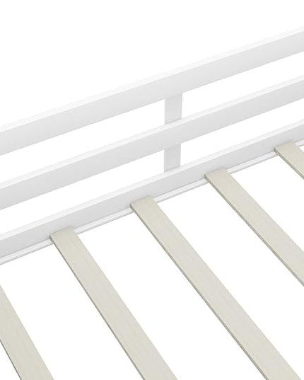 Twin Size Low loft Bed with Movable Shelves for Kids,Kids Low Loft Bed Frame with Guardrail Chalkboard and Storage,Solid Wood Loft Bed Twin for Boys,Girls (White) - LeafyLoom
