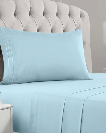 Mellanni Twin Sheets Set - 3 PC Iconic Collection Bedding Sheets & Pillowcases - Hotel Luxury, Extra Soft, Cooling Bed Sheets - Deep Pocket up to 16 inch (Twin, Aqua) - LeafyLoom