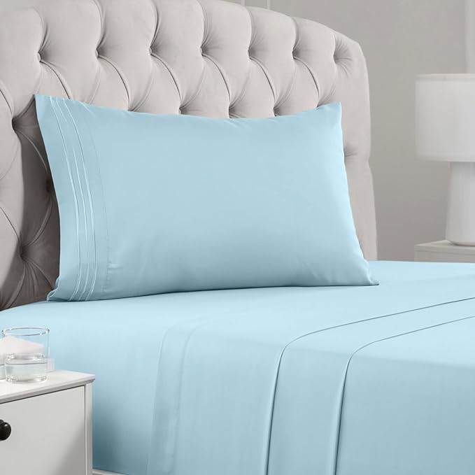 Mellanni Twin Sheets Set - 3 PC Iconic Collection Bedding Sheets & Pillowcases - Hotel Luxury, Extra Soft, Cooling Bed Sheets - Deep Pocket up to 16 inch (Twin, Aqua) - LeafyLoom
