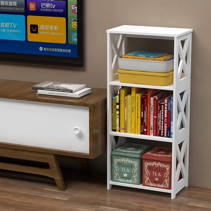 Small Bookcase Bookshelf - 4 Tier Bookshelves Organizer Storage Shelf for Kids, Bookcases Book Display Rack & Open Shelves Table for Bathroom, Living Room, Bedroom, Office, White - LeafyLoom