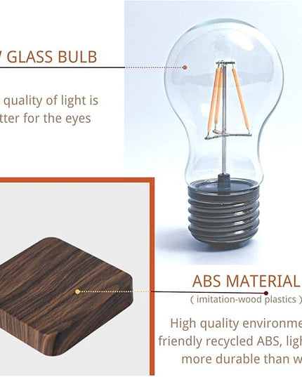 Levitating Bulb Lamp Magnetic Floating Light Desk Lamp Night Light, 360 Degree Wireless Automatic Rotating Light for Gifts Home Office Decor Desk Tech Toys (Square-Dark Brown Base) - LeafyLoom