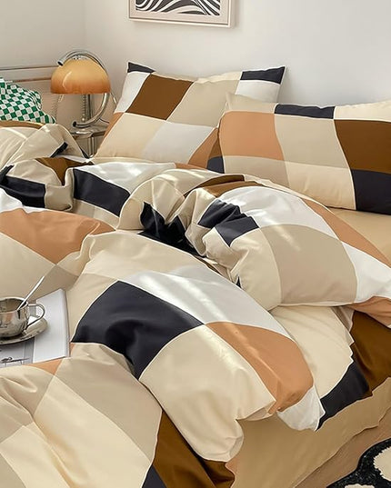 Checkerd Comforter Set Full Multicolored Grid Comforter Men Women Modern Chic Checkered Bed Comforter White Black Plaid Buffalo Full Bedding Comforter All Season Hotel Quality Bed Set - LeafyLoom