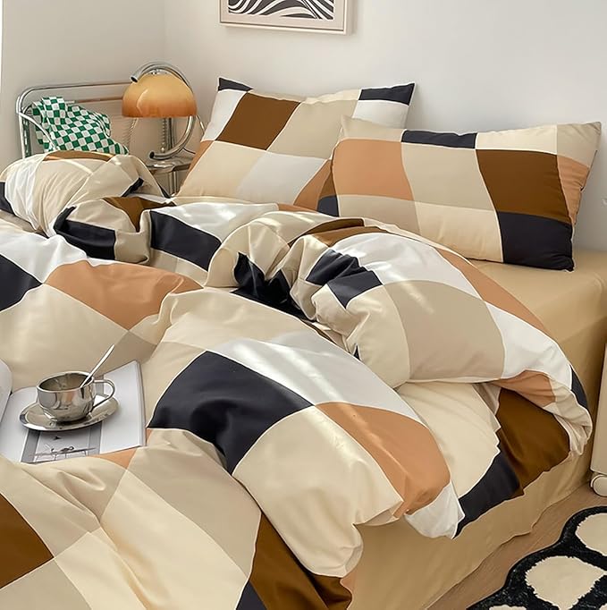 Checkerd Comforter Set Full Multicolored Grid Comforter Men Women Modern Chic Checkered Bed Comforter White Black Plaid Buffalo Full Bedding Comforter All Season Hotel Quality Bed Set - LeafyLoom