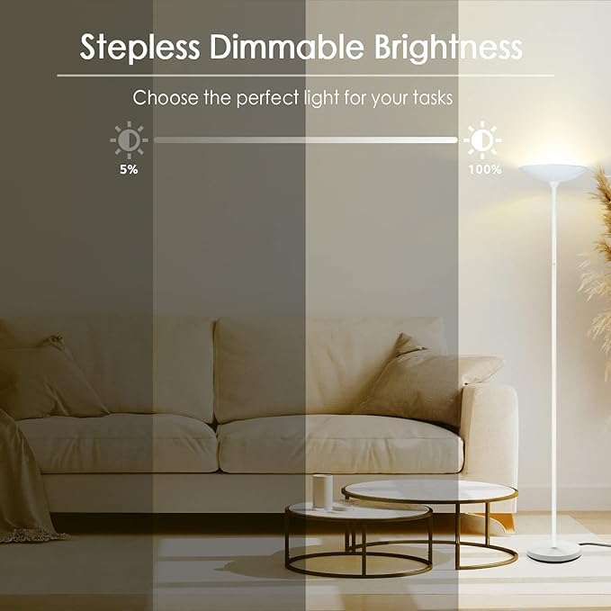 Floor Lamp, 70.5 InchTorchiere Standing Lamp, 20W 2000LM LED Halogen Floor Lamp,Stepless Dimmable, Touch Control, 50000hrs Lifespan, Pale Floor Lamps for Living Room, Standing Lamps for Bedroom, White - LeafyLoom