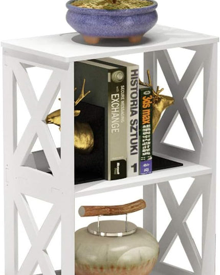 End Table & Side Table 3-Tier, 2 Shelf Small Bookcase, Bookshelf, Simple Nightstand, Bedside Table with for Bedroom, Bathroom, and Living Room Display Rack, White - LeafyLoom