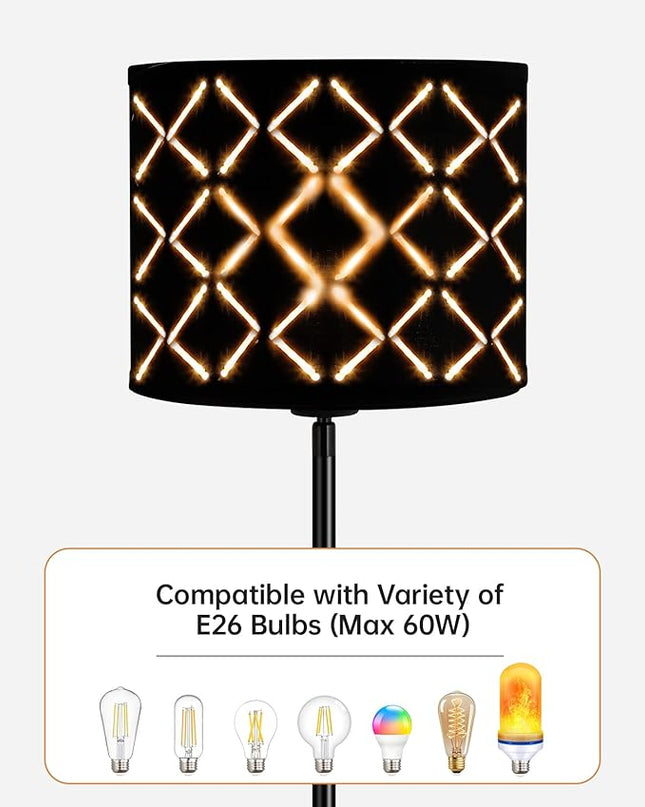 BoostArea Industrial Floor Lamp, Standing Lamp, 6W LED Floor Lamps with Black Lampshade, 2700K, Foot Switch, E26 Socket, 58" Tall Metal Pole Lamp, Simple Floor Lamps for Living Room/Bedroom/Farmhouse - LeafyLoom