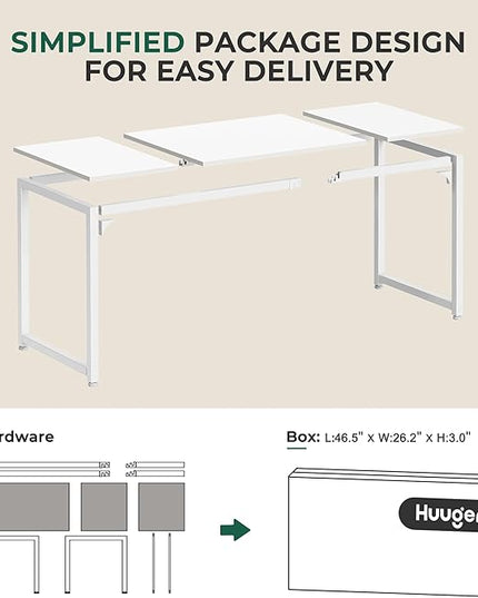 Computer Desk, 63 Inch Office Desk, Gaming Desk with Storage, Writing Desk Work Desk for Home Office, Study, Modern Simple Desk, Large Legroom, Metal Frame, White - LeafyLoom