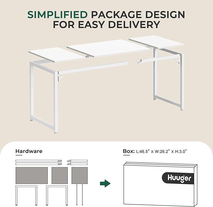 Computer Desk, 63 Inch Office Desk, Gaming Desk with Storage, Writing Desk Work Desk for Home Office, Study, Modern Simple Desk, Large Legroom, Metal Frame, White - LeafyLoom