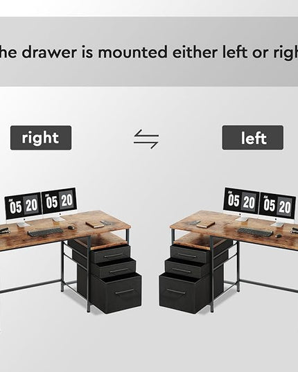 Computer Desk with Drawers, 47 Inch Desk with 2 Drawers and Shelves, Office Desk with Storage, Desk with Storage Bag, Home Office desks with Drawers, Metal Frame for PC Laptop, Rustic Brown - LeafyLoom