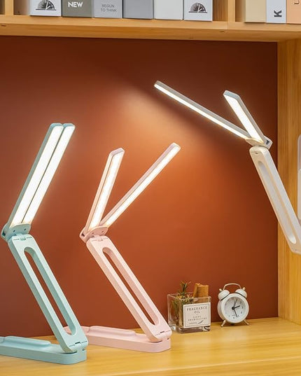 Double Head Desk Lamp with Large Lighting Range,Mini Lamp for Small Spaces,Rechargeable Foldable and Portable Desk Lamp with USB-C Cable for Travelling,Small Desk Lamp for College Dorm, White - LeafyLoom