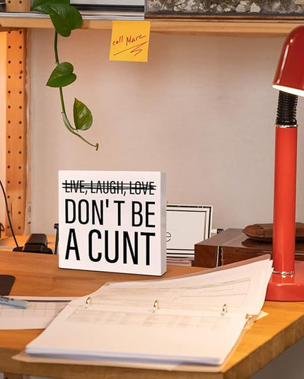Home Office Desk Wooden Box Sign Decor, Live Laugh Love, Funny Desk Decor Humour Desk Decorations for Women Men Office - LeafyLoom