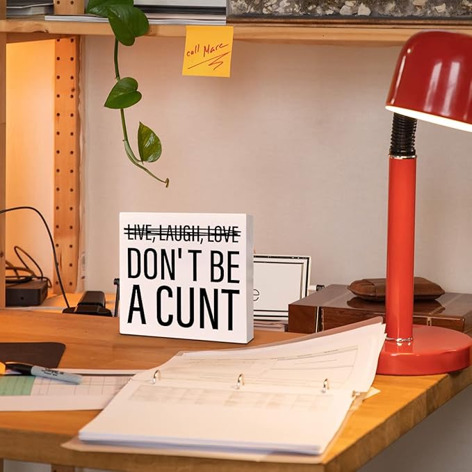 Home Office Desk Wooden Box Sign Decor, Live Laugh Love, Funny Desk Decor Humour Desk Decorations for Women Men Office - LeafyLoom