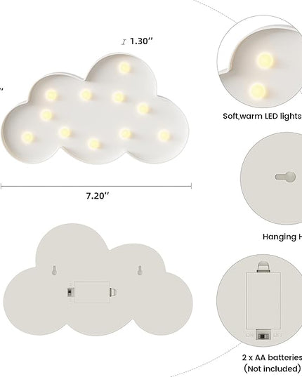 White Cloud Decor, Battery Powered Cloud Night Light for Kids, Kids Night Lights for Bedroom, Baby Night Light for Bedroom, Toddler Night Lights, Kids Room Decor for Bedroom - LeafyLoom