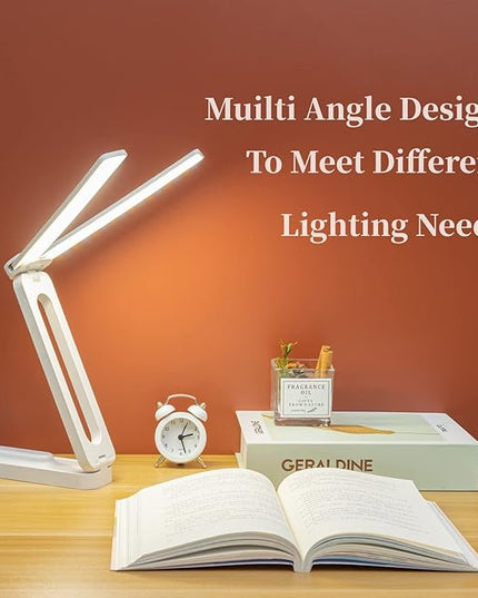 Double Head Desk Lamp with Large Lighting Range, Mini Lamp for Small Spaces, Rechargeable Foldable and Portable Desk Lamp with USB-C Cable for Travelling,Small Desk Lamp for College Dorm Room,Blue - LeafyLoom