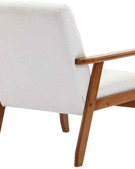 Mid-Century Accent, Modern Single Armchair, Upholstered Leisure Lounge Chair wth Solid Wood Armrest and Feet for Living Room, Bedroom, Office, Beige - LeafyLoom