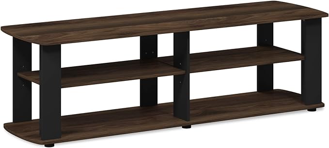 FURINNO Nelly Entertainment Center TV Stand, Short 43.3"(W) x13.4(H) x13.1(D), Columbia Walnut/Black - LeafyLoom