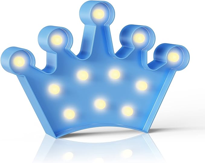 Blue Crown Decor, Princess Decor for Girls Room, Princess Party Decorations, Birthday Decor, Battery Powered Night Light for Girls - LeafyLoom