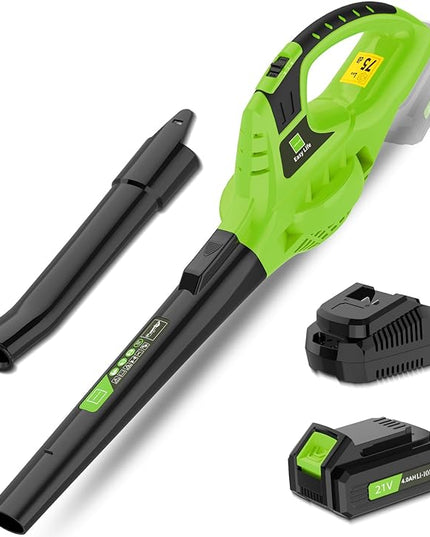 Leaf Blower Cordless,4.0Ah 21V Handheld Electric Leaf Blower with Battery and Charger, 2 Speed Mode, Lightweight Battery Powered Blowers for Lawn Care, Patio, Yard, Sidewalk,Snow Blowing - LeafyLoom