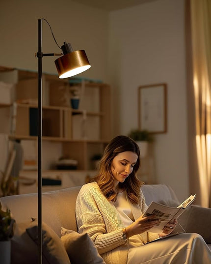 OYEARS Floor Lamp for Living Room Bright Lighting Tall Modern Industrial Vintage Standing Corner Lamps LED Metal Light Office Bedroom Study Gold Black White Matte Accent (1-Light, Gold) - LeafyLoom