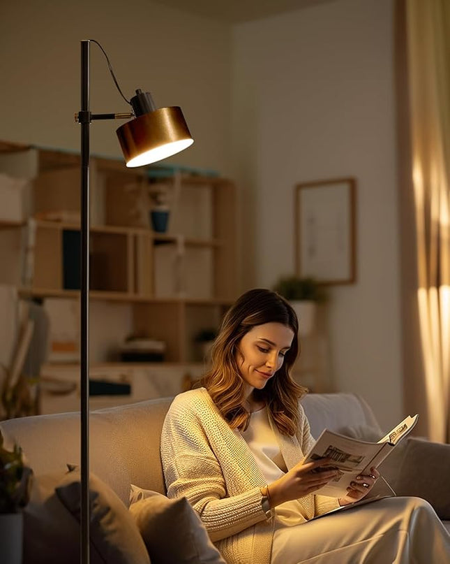 OYEARS Floor Lamp for Living Room Bright Lighting Tall Modern Industrial Vintage Standing Corner Lamps LED Metal Light Office Bedroom Study Gold Black White Matte Accent (1-Light, Gold) - LeafyLoom