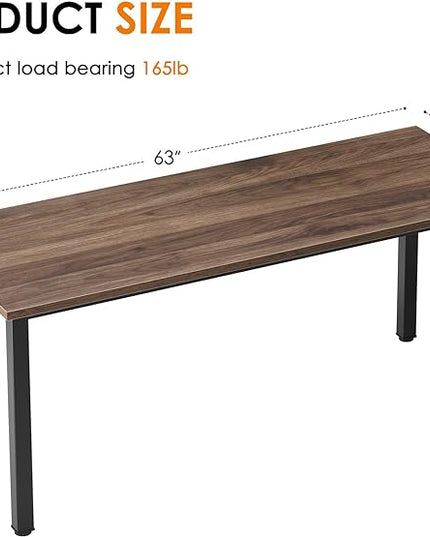 Need 63 Inch Large Computer Desk - Modern Simple Style Home Office Gaming Desk, Basic Writing Table for Study Student, Black Metal Frame, Walnut - LeafyLoom