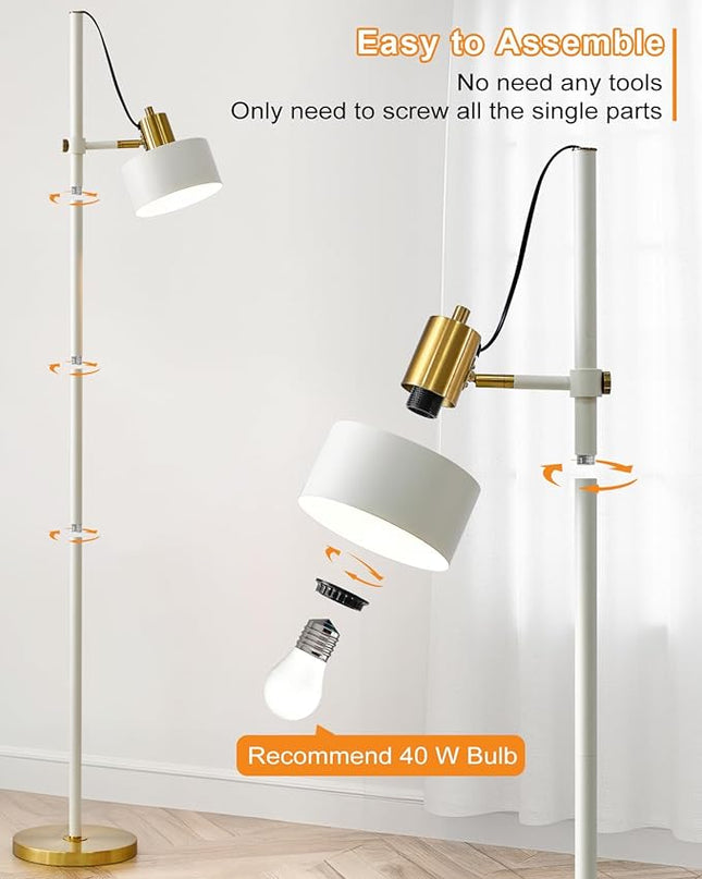 OYEARS Floor Lamp for Living Room Bright Lighting Tall Modern Industrial Vintage Standing Corner Lamps LED Metal Light Office Bedroom Study Gold Black White Matte Accent (1-Light, White) - LeafyLoom
