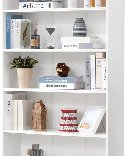 Farini White Bookshelf for Bedroom 5 Shelf Office Bookcase 60 Inches Tall Modern Wood Bookshelf for Living Room 5 Tier Wide Manga Bookshelf Library Bookcase - LeafyLoom