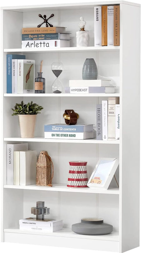 Farini White Bookshelf for Bedroom 5 Shelf Office Bookcase 60 Inches Tall Modern Wood Bookshelf for Living Room 5 Tier Wide Manga Bookshelf Library Bookcase - LeafyLoom
