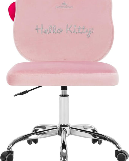 Impressions Vanity Hello Kitty Kawaii Swivel Vanity Chair for Makeup Room, Adjustable Height Cute Desk Chair with Wheels Rolling, Comfy Polyurethane Foam Back Armless Chair for Dorm (Pink) - LeafyLoom