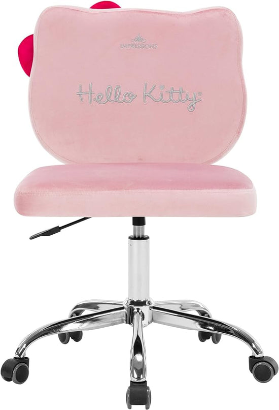 Impressions Vanity Hello Kitty Kawaii Swivel Vanity Chair for Makeup Room, Adjustable Height Cute Desk Chair with Wheels Rolling, Comfy Polyurethane Foam Back Armless Chair for Dorm (Pink) - LeafyLoom