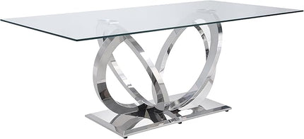 NicBex Dining Table Contemporary Kitchen Table Farmhouse Rustic Dining Table, Clear Glass & Mirrored Silver Finish Rectangular Dining Table, Easy Assembly, Clear + Silver - LeafyLoom