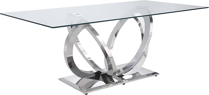 NicBex Dining Table Contemporary Kitchen Table Farmhouse Rustic Dining Table, Clear Glass & Mirrored Silver Finish Rectangular Dining Table, Easy Assembly, Clear + Silver - LeafyLoom