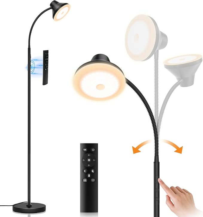 Bright Floor Lamp Dimmable Arc, Modern Floor Lamp for Living Room,Remote & Touch Control,Adjustable Gooseneck,15 W LED Bulb Included - LeafyLoom