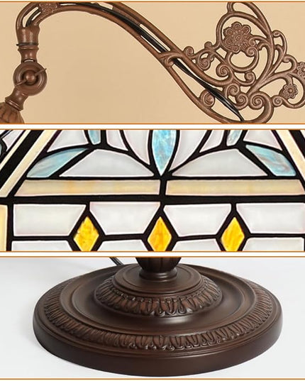 Capulina Tiffany Floor Lamp 62 Inches Tall Mission Hexagon Virgin Style Stained Glass Soft Light Arched Gooseneck Adjustable Angle Reading Floor Lamp for Living Room Bedroom Home Office - LeafyLoom