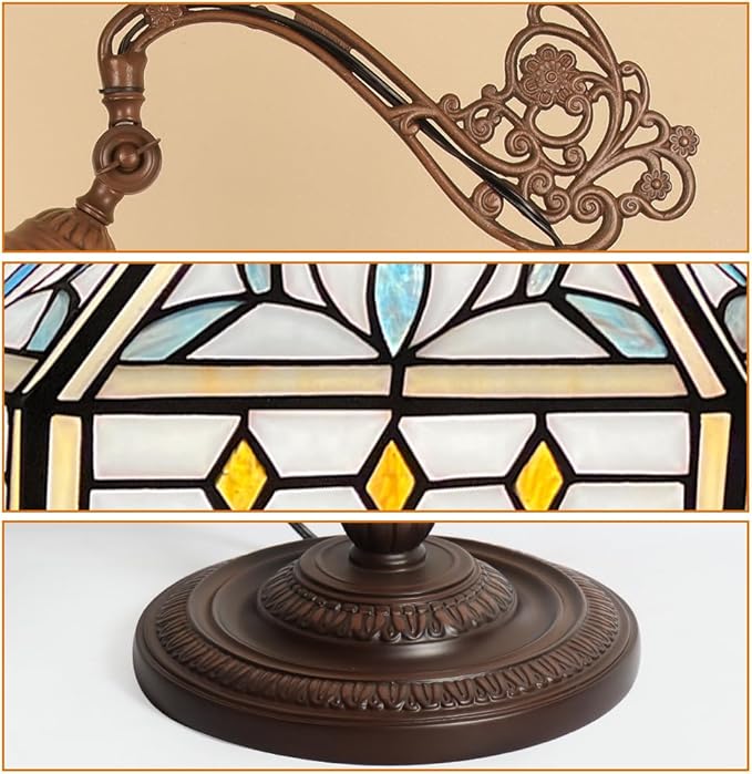 Capulina Tiffany Floor Lamp 62 Inches Tall Mission Hexagon Virgin Style Stained Glass Soft Light Arched Gooseneck Adjustable Angle Reading Floor Lamp for Living Room Bedroom Home Office - LeafyLoom