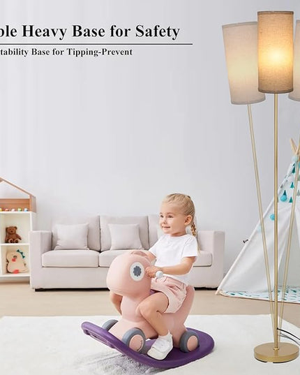 Boostarea Floor Lamp for Living Room with 3 Color Temperatures Bulb, Industrial Floor Lamps, Gold Classic Tall Lamp for Office, Standing Lamps for Bedroom, Kids Room, Reading(9W LED Bulb, Linen Shade) - LeafyLoom